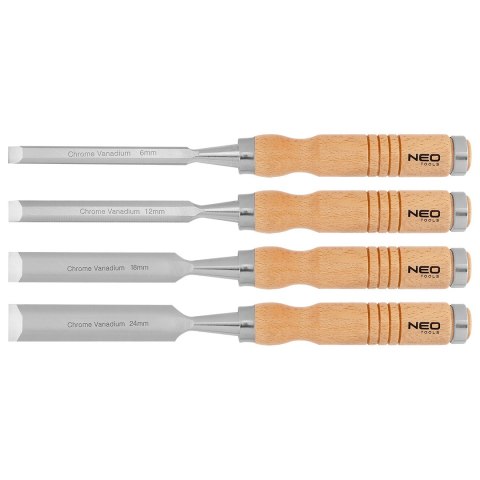 DŁUTA 6, 12, 18, 24 MM, ZESTAW 4 SZT. UCHWYT DREWNIANY