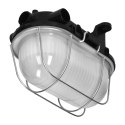 OVAL 7040T, O PRAWA OŚWIETLENIOWA, 40W, E27, IP44, IK10, KLOSZ  POLIWĘGLAN MATOWY,  PODSTAWA  POLI PRO PYLEN, SIATKA METALOWA, CZARNA