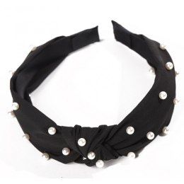 OPASKA TURBAN Z MATERIAŁU GRUBA CZERŃ PEREŁKI O227CZ