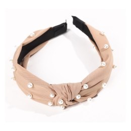 OPASKA TURBAN Z MATERIAŁU GRUBA KREM PEREŁKI O227K
