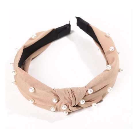 OPASKA TURBAN Z MATERIAŁU GRUBA KREM PEREŁKI O227K