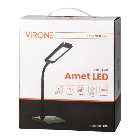 AMET LED DIM 6W, LAM PKA BIURKOWA, 360LM, 3000K, CZARNA, FUNKCJA ŚCIEMNIANIA AMET LED DIM 6W, LAM PKA BIURKOWA, 360LM, 3000K, CZARNA, FUNKCJA ŚCIEMNIANIA
