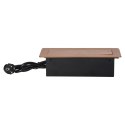 GNIAZDA MEBLOWE W PUSZCZANE W BLAT Z  PŁASKIM FREZOWANYM RANTEM, ŁADOWARKĄ USB I  PRZEWODEM 1,5M, 2x2P+Z (SCHUKO), 2xUSB, ZŁOTE