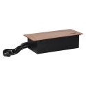 GNIAZDA MEBLOWE W PUSZCZANE W BLAT Z  PŁASKIM FREZOWANYM RANTEM, ŁADOWARKĄ USB I  PRZEWODEM 1,5M, 2x2P+Z (SCHUKO), 2xUSB, ZŁOTE