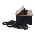 GNIAZDA MEBLOWE W PUSZCZANE W BLAT Z  PŁASKIM FREZOWANYM RANTEM, ŁADOWARKĄ USB I  PRZEWODEM 1,5M, 2x2P+Z (SCHUKO), 2xUSB, ZŁOTE