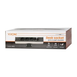 GNIAZDO MEBLOWE Z UCHWYTEM MONTAŻOWYM, ŁADOWARKĄ USB I  PRZEWODEM 1,8M, 4x2P+Z, 2xUSB