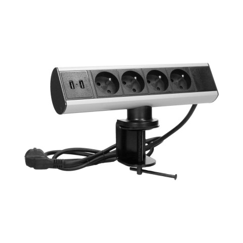 GNIAZDO MEBLOWE Z UCHWYTEM MONTAŻOWYM, ŁADOWARKĄ USB I PRZEWODEM 1,8M, 4x2P+Z, 2xUSB GNIAZDO MEBLOWE Z UCHWYTEM MONTAŻOWYM, ŁADOWARKĄ USB I PRZEWODEM 1,8M, 4x2P+Z, 2xUSB