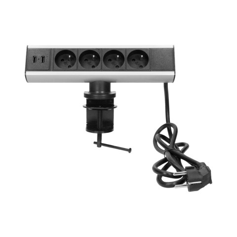 GNIAZDO MEBLOWE Z UCHWYTEM MONTAŻOWYM, ŁADOWARKĄ USB I PRZEWODEM 1,8M, 4x2P+Z, 2xUSB GNIAZDO MEBLOWE Z UCHWYTEM MONTAŻOWYM, ŁADOWARKĄ USB I PRZEWODEM 1,8M, 4x2P+Z, 2xUSB
