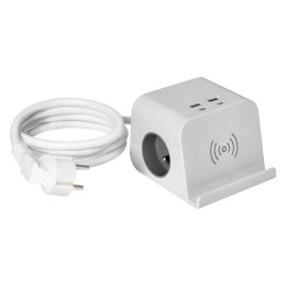 LISTWA ZASILAJĄCA NABIURKOWA Z ŁADOWARKĄ USB, ŚRUBOWYM ZACISKIEM MOCUJĄCYM I  PRZEWODEM 1,4M, 2x2P+Z, 4xUSB, BIAŁY