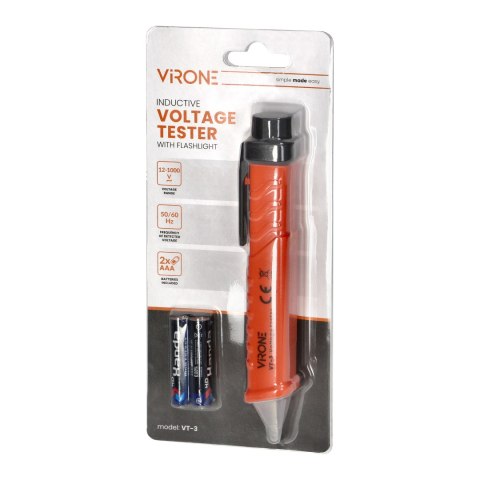 INDUKCYJNY TESTER NA PIĘCIA Z LATARKĄ, 12-1000V AC/DC, POMARAŃCZOWY INDUKCYJNY TESTER NA PIĘCIA Z LATARKĄ, 12-1000V AC/DC, POMARAŃCZOWY
