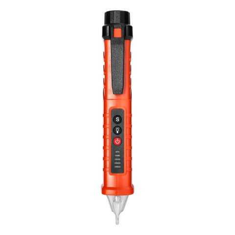 INDUKCYJNY TESTER NA PIĘCIA Z LATARKĄ, 12-1000V AC/DC, POMARAŃCZOWY INDUKCYJNY TESTER NA PIĘCIA Z LATARKĄ, 12-1000V AC/DC, POMARAŃCZOWY