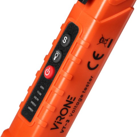 INDUKCYJNY TESTER NA PIĘCIA Z LATARKĄ, 12-1000V AC/DC, POMARAŃCZOWY INDUKCYJNY TESTER NA PIĘCIA Z LATARKĄ, 12-1000V AC/DC, POMARAŃCZOWY
