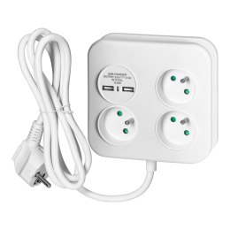 KWADRATOWA LISTWA ZASILAJĄCA Z ŁADOWARKĄ USB 3x2P+Z, 2xUSB-A, KABEL 3x1,0MM2, 1,4M