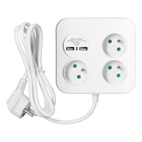 KWADRATOWA LISTWA ZASILAJĄCA Z ŁADOWARKĄ USB 3x2P+Z, 2xUSB-A, KABEL 3x1,0MM2, 1,4M KWADRATOWA LISTWA ZASILAJĄCA Z ŁADOWARKĄ USB 3x2P+Z, 2xUSB-A, KABEL 3x1,0MM2, 1,4M