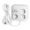 KWADRATOWA LISTWA ZASILAJĄCA Z ŁADOWARKĄ USB 3x2P+Z (SCHUKO), 2xUSB-A, KABEL 3x1,5MM2, 1,4M