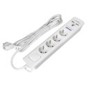 LISTWA  PRZECIW PRZE PIĘCIOWA, 4 GNIAZDA 2P+Z (SCHUKO), KABEL 3x1,0MM2, 3M, Z WYŁĄCZNIKIEM  PODŚWIETLANYM DWUTOROWYM. 16A/230 VAC, O