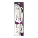 LISTWA  PRZECIW PRZE PIĘCIOWA, 4 GNIAZDA 2P+Z (SCHUKO), KABEL 3x1,0MM2, 3M, Z WYŁĄCZNIKIEM  PODŚWIETLANYM DWUTOROWYM. 16A/230 VAC, O