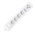 LISTWA  PRZECIW PRZE PIĘCIOWA, 4 GNIAZDA 2P+Z (SCHUKO), KABEL 3x1,0MM2, 3M, Z WYŁĄCZNIKIEM  PODŚWIETLANYM DWUTOROWYM. 16A/230 VAC, O