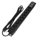 LISTWA  PRZECIW PRZE PIĘCIOWA, 8 GNIAZD 2P+Z (SCHUKO), KABEL 3x1,5MM2, 3M, Z WYŁĄCZNIKIEM  PODŚWIETLANYM DWUTOROWYM. 16A/230 VAC, OC
