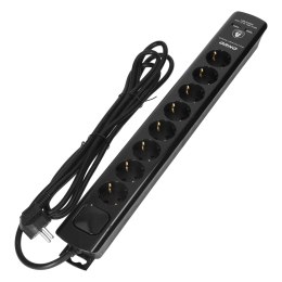 LISTWA  PRZECIW PRZE PIĘCIOWA, 8 GNIAZD 2P+Z (SCHUKO), KABEL 3x1,5MM2, 3M, Z WYŁĄCZNIKIEM  PODŚWIETLANYM DWUTOROWYM. 16A/230 VAC, OC