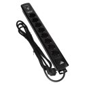 LISTWA  PRZECIW PRZE PIĘCIOWA, 8 GNIAZD 2P+Z (SCHUKO), KABEL 3x1,5MM2, 3M, Z WYŁĄCZNIKIEM  PODŚWIETLANYM DWUTOROWYM. 16A/230 VAC, OC