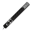 LISTWA  PRZECIW PRZE PIĘCIOWA, 8 GNIAZD 2P+Z (SCHUKO), KABEL 3x1,5MM2, 3M, Z WYŁĄCZNIKIEM  PODŚWIETLANYM DWUTOROWYM. 16A/230 VAC, OC