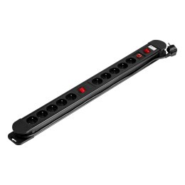LISTWA ZASILAJĄCA, 10 GNIAZD 2P+Z, KABEL 3x1,5MM2, DŁUGOŚĆ 1,5M, 2xWYŁĄCZNIK  PODŚWIETLANY DWUTOROWY, WYŁĄCZNIK TERMICZNY. 16A/2