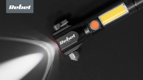 AKUMULATOROWA LATARKA WIELOFUNKCYJNA REBEL (ZOOM, NOŻYK, MŁOTEK DO SZYBY)