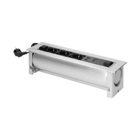 GNIAZDO MEBLOWE W PUSZCZANE W BLAT Z  PŁASKIM FREZOWANYM RANTEM ORAZ ELEKTRYCZNYM OTWIERANIEM, 3x2P+Z (SCHUKO),2xNET,1xHDMI