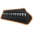 KLUCZE  PŁASKO-OCZKOWE Z GRZECHOTKĄ I  PRZEŁĄCZNIKIEM, ZESTAW 12 SZT., 8 - 19 MM, MIĘKKIE ETUI