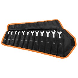 KLUCZE  PŁASKO-OCZKOWE Z GRZECHOTKĄ I  PRZEŁĄCZNIKIEM, ZESTAW 12 SZT., 8 - 19 MM, MIĘKKIE ETUI