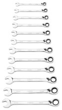 KLUCZE  PŁASKO-OCZKOWE Z GRZECHOTKĄ I  PRZEŁĄCZNIKIEM, ZESTAW 12 SZT., 8 - 19 MM, MIĘKKIE ETUI