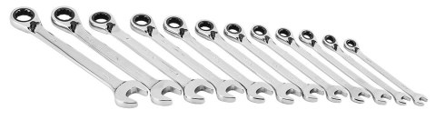 KLUCZE PŁASKO-OCZKOWE Z GRZECHOTKĄ I PRZEŁĄCZNIKIEM, ZESTAW 12 SZT., 8 - 19 MM, MIĘKKIE ETUI KLUCZE PŁASKO-OCZKOWE Z GRZECHOTKĄ I PRZEŁĄCZNIKIEM, ZESTAW 12 SZT., 8 - 19 MM, MIĘKKIE ETUI