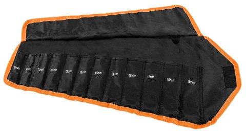 KLUCZE PŁASKO-OCZKOWE Z GRZECHOTKĄ I PRZEŁĄCZNIKIEM, ZESTAW 12 SZT., 8 - 19 MM, MIĘKKIE ETUI KLUCZE PŁASKO-OCZKOWE Z GRZECHOTKĄ I PRZEŁĄCZNIKIEM, ZESTAW 12 SZT., 8 - 19 MM, MIĘKKIE ETUI
