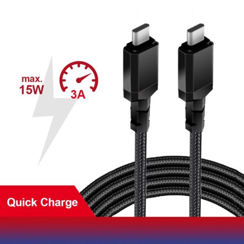 KABEL 2 x USB-C 15W MACLEAN, WS PIERAJĄCY QC 3.0, PRZESYŁ DANYCH, 3A, CZARNY, DŁ. 1M, MCE493 KABEL 2 x USB-C 15W MACLEAN, WS PIERAJĄCY QC 3.0, PRZESYŁ DANYCH, 3A, CZARNY, DŁ. 1M, MCE493