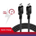 KABEL 2 x USB-C 15W MACLEAN, WS PIERAJĄCY QC 3.0,  PRZESYŁ DANYCH, 3A, CZARNY, DŁ. 2M, MCE494