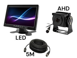 MONITOR SAMOCHODOWY LCD 7 CALI 12/24V KABEL 5M ORAZ KAMERA COFANIA 4 PIN ZESTAW AHD