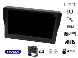 MONITOR SAMOCHODOWY LCD 9CALI AHD 4 PIN Z FUNKCJĄ REJESTRATORA 12V 24V ORAZ 4 KAMERY AHD