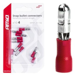 KONEKTORY IZOLOWANE MĘSKIE OKRĄGŁE WALCOWE 4MM 0.5-1.5MM2 10A 10 SZT. AMIO-03071