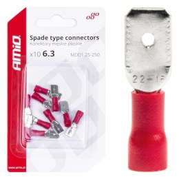 KONEKTORY IZOLOWANE MĘSKIE  PŁASKIE 6.3MM 0.5-1.5MM2 10A 10 SZT. AMIO-03066