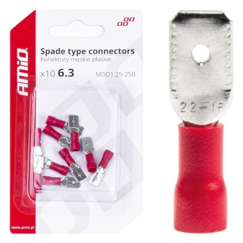 KONEKTORY IZOLOWANE MĘSKIE PŁASKIE 6.3MM 0.5-1.5MM2 10A 10 SZT. AMIO-03066 KONEKTORY IZOLOWANE MĘSKIE PŁASKIE 6.3MM 0.5-1.5MM2 10A 10 SZT. AMIO-03066