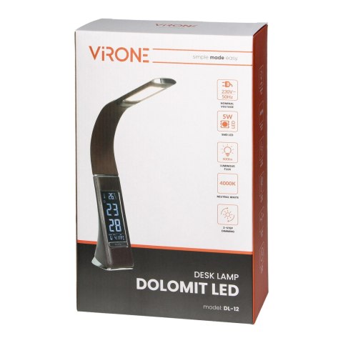 DOLOMIT LED 5W, LAM PKA BIURKOWA Z BUDZIKIEM, 400LM, 4000K, CZARNA DOLOMIT LED 5W, LAM PKA BIURKOWA Z BUDZIKIEM, 400LM, 4000K, CZARNA