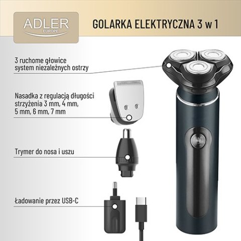 ADEG 2940 GOLARKA ELEKTRYCZNA 3 W 1 - USB + ETUI ADEG 2940 GOLARKA ELEKTRYCZNA 3 W 1 - USB + ETUI