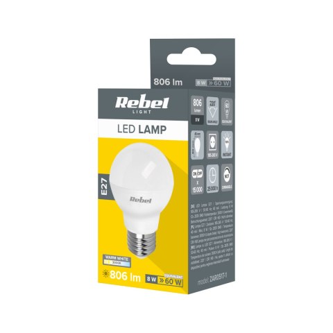LAM PA LED REBEL G45 8W E27, 3000K, 230V LAM PA LED REBEL G45 8W E27, 3000K, 230V