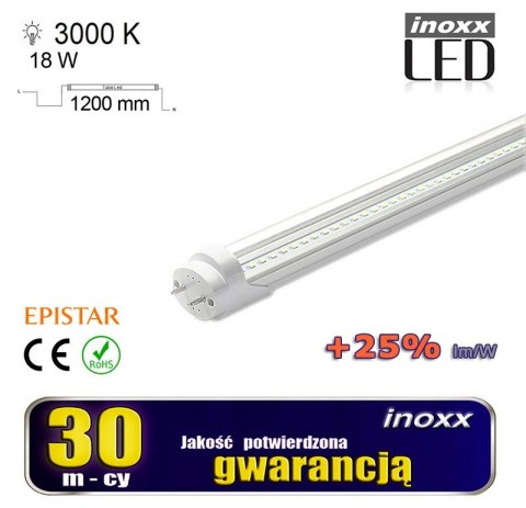 ŚWIETLÓWKA LED 120CM 18W T8 3000K G13 CIE PŁA PRZEZROCZYSTA DWUSTRONNA ŚWIETLÓWKA LED 120CM 18W T8 3000K G13 CIE PŁA PRZEZROCZYSTA DWUSTRONNA