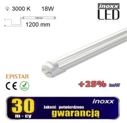 ŚWIETLÓWKA LED 120CM 18W T8 3000K G13 CIE PŁA  PRZEZROCZYSTA JEDNOSTRONNA