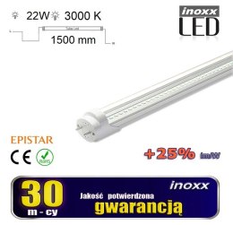 ŚWIETLÓWKA LED 150CM 22W T8 3000K G13 CIE PŁA  PRZEZROCZYSTA DWUSTRONNA