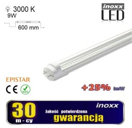 ŚWIETLÓWKA LED 60CM 9W T8 3000K G13 CIE PŁA  PRZEZROCZYSTA