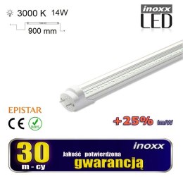 ŚWIETLÓWKA LED 90CM 14W T8 3000K G13 CIE PŁA  PRZEZROCZYSTA DWUSTRONNA