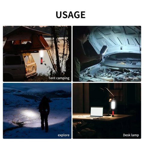 LAM PA WARSZTATOWA MAGNETYCZNA COB MACLEAN, 2x1200MAH, 700LM, USB TY P-C/MICRO USB, MCE307